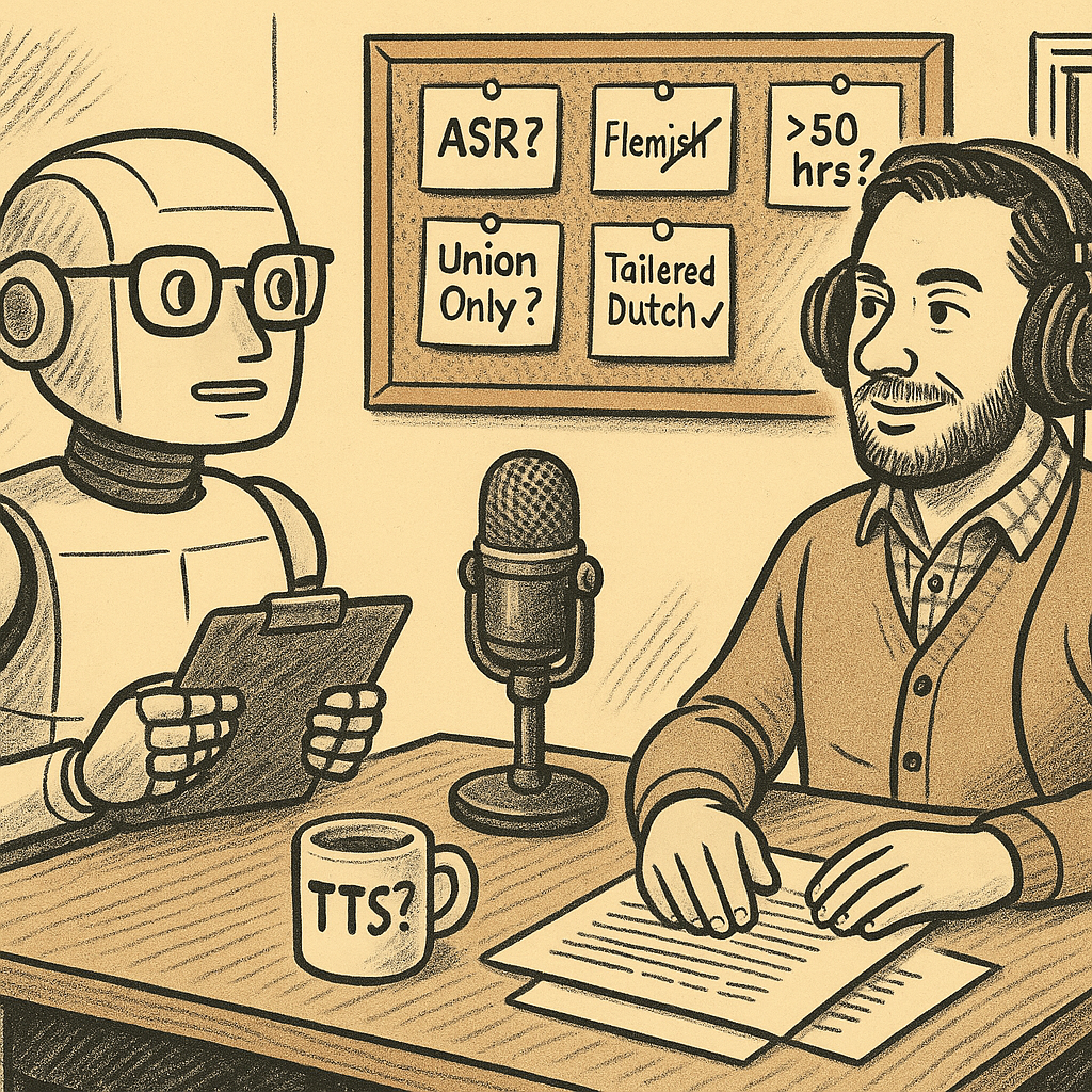 Voice actor and robot representing AI voice technology